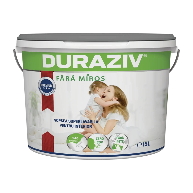 DURAZIV Fără Miros cu Kauciuc® – Vopsea superlavabilă albă pentru interior